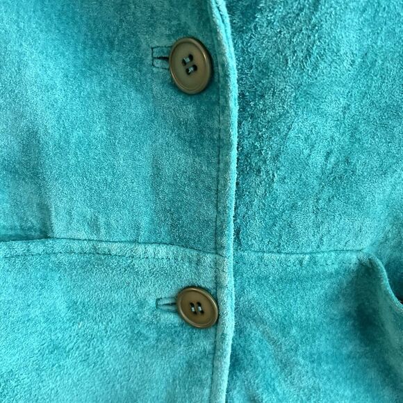 Vtg Herman Geist Suede Teal Blazer 2 Button Front Womens 10 Leather Lined EUC - Picture 10 of 10